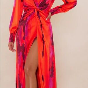 Vibrant Orange and Pink Maxi Dress